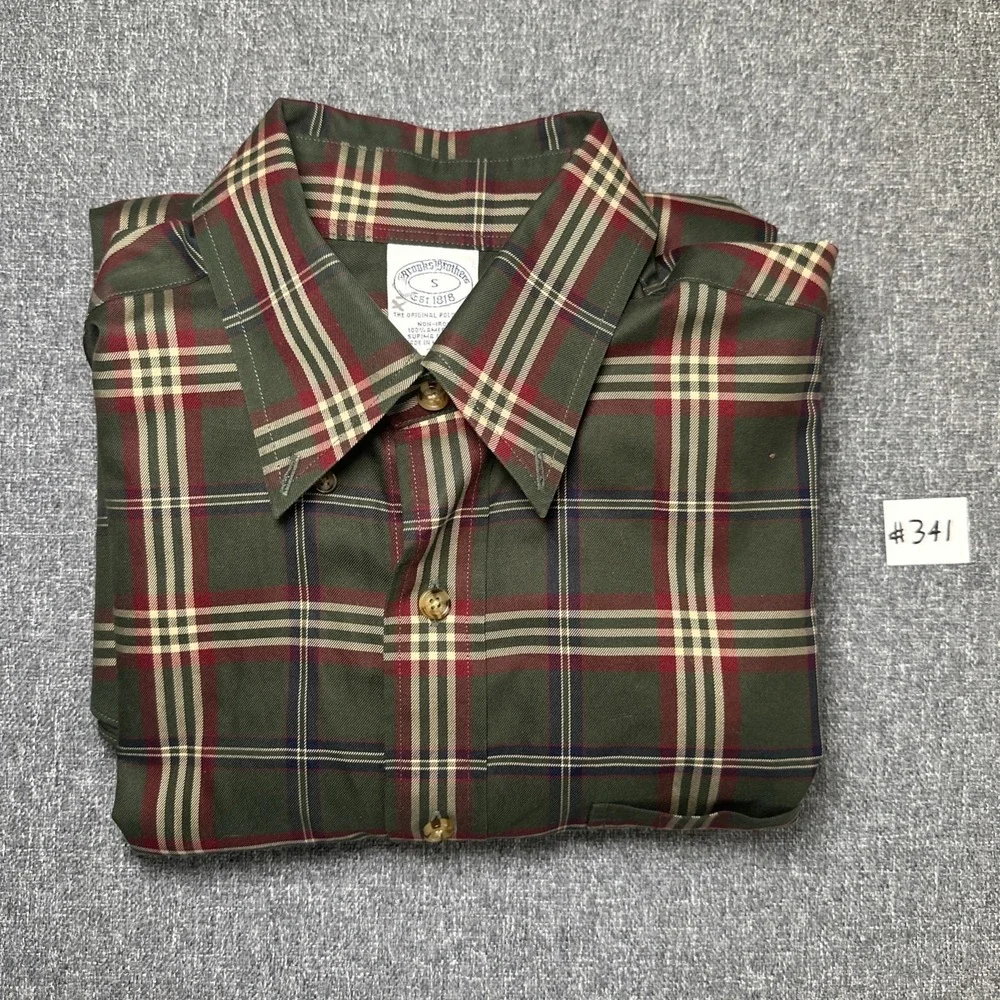 Brooks Brothers Plaid Button Up Shirt Mens Small Green Red Supima Cotton - Picture 7 of 7